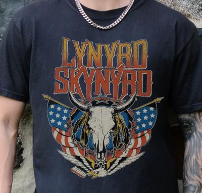 T-shirt con Teschio di Toro Lynard Skynard Band Southern Rock Comfort Premium Comfort Colors