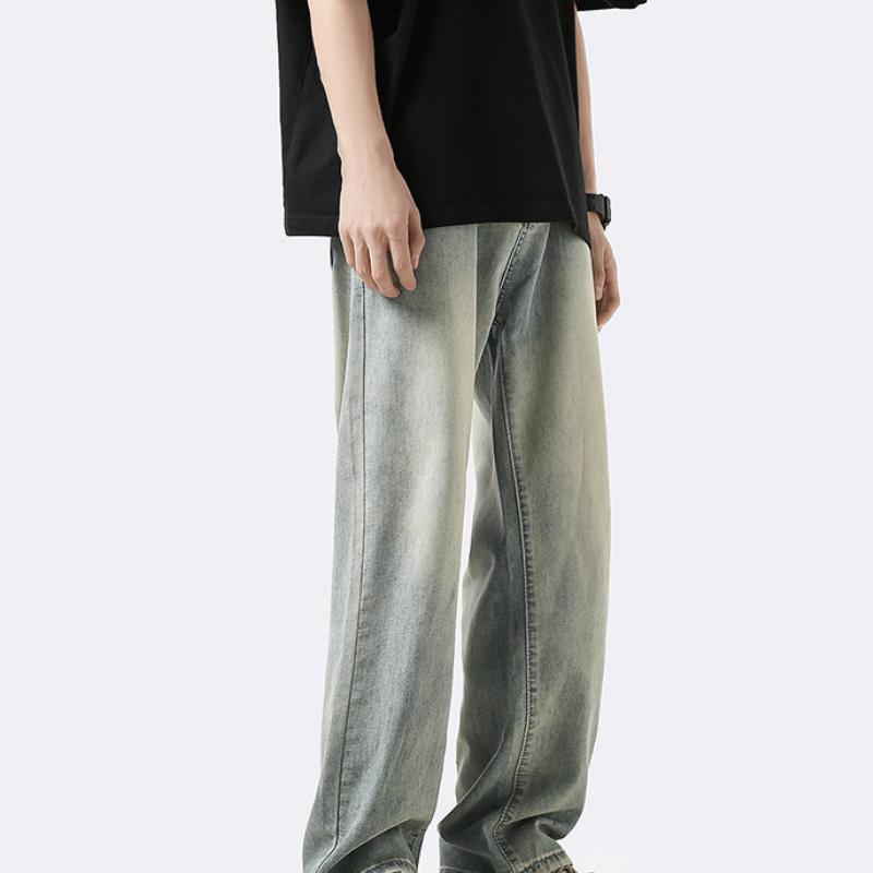 

Ice Silk Loose Straight Jeans Men s Summer Thin Casual Pants Semi-elastic Waist Wide-leg Trousers 3XL