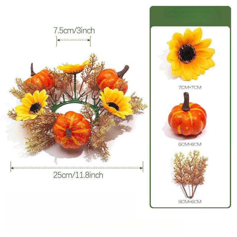 3PCS Harvest Festival Artificial Maple Leaf Candlestick Wreath, Candle Wreath, Photography Props, Home Decor, Party Decorations