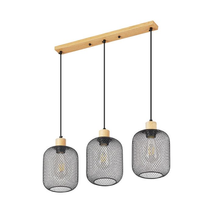 Suspension décorative 3xE27 23W IP20 – Noir et bois