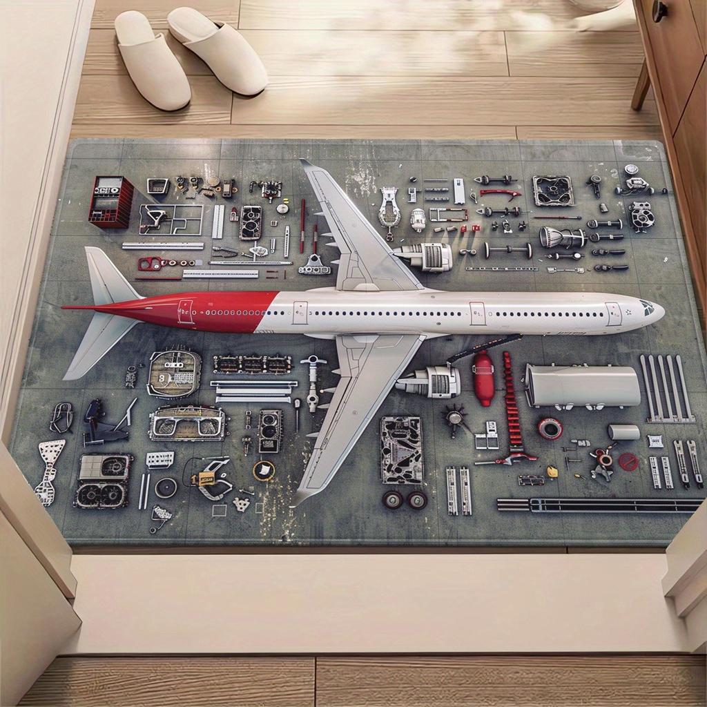 Airport Runway Themed Welcome Mat Entrance Mat for Children's Playroom Anti-slip Mat for Bedroom Area Children's Room Decoration