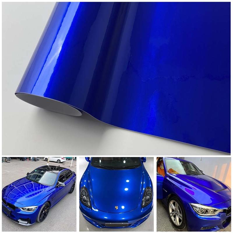 Pellicola Adesiva Lucida Candy per Auto Pellicola Adesiva per Moto Adesivi in Vinile Pellicola per Cambio Colore Auto Carta Vinilica Lucida Metallica Blu per Auto