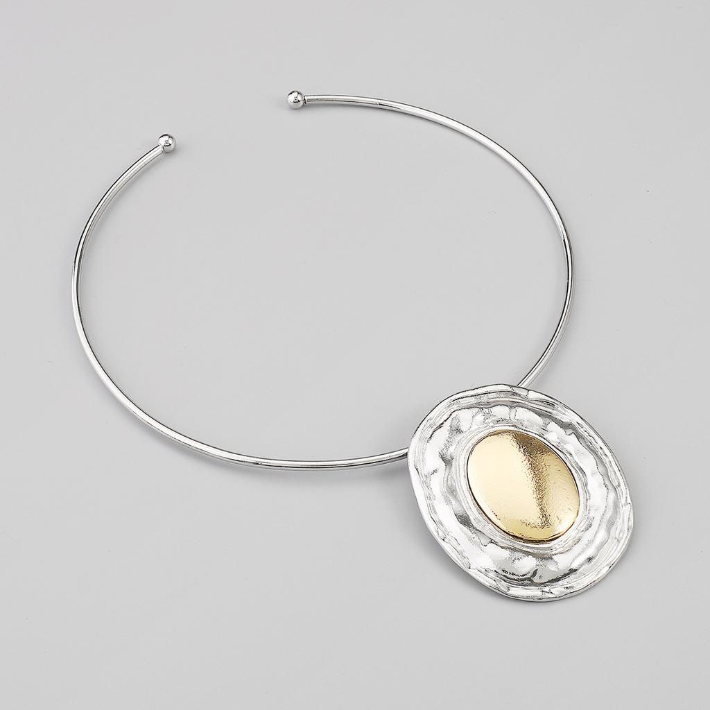 Tooxika Patchwork Oval Mirror Necklace Metal Colour Blocking Pendant Necklace Collar
