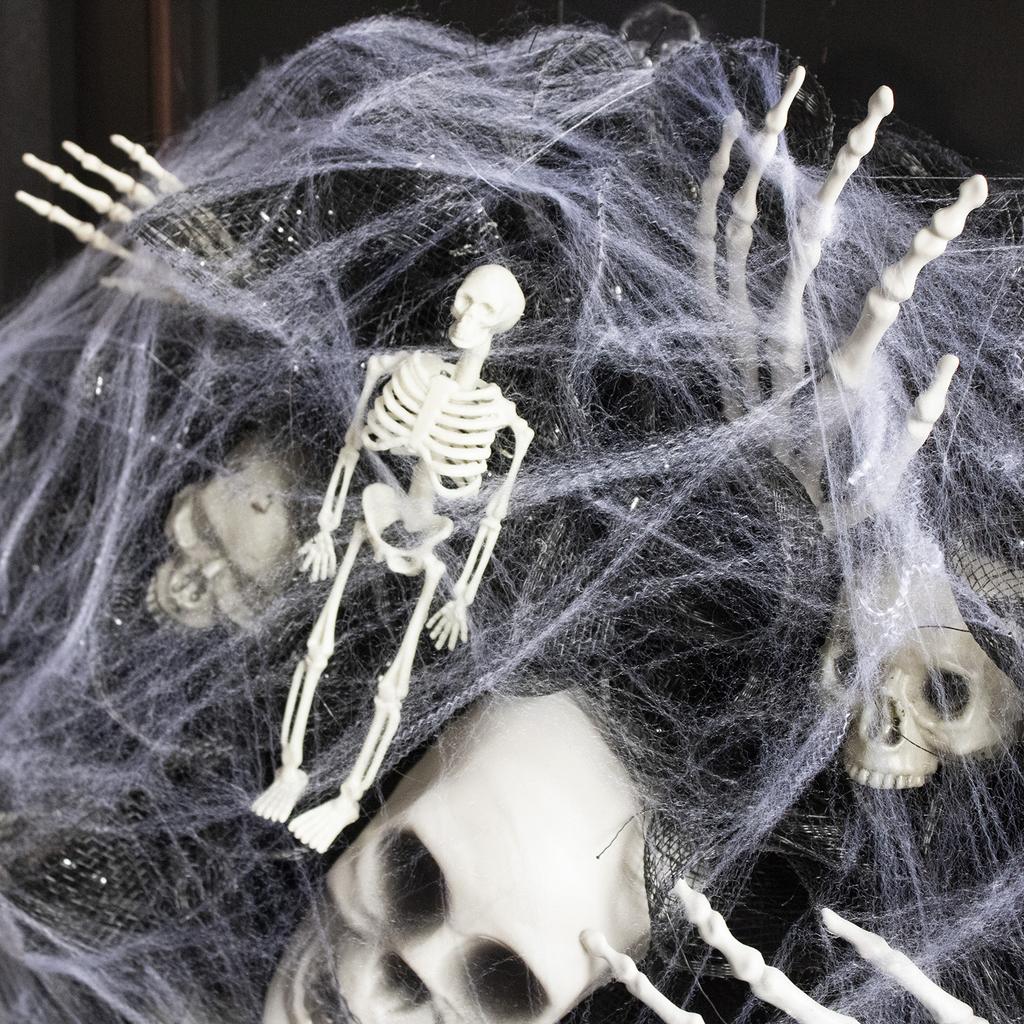 45cm Halloween Door Wreath, Spider Web Skeleton Black Halloween Wreaths for Scary Halloween Decorations Indoor Outdoor