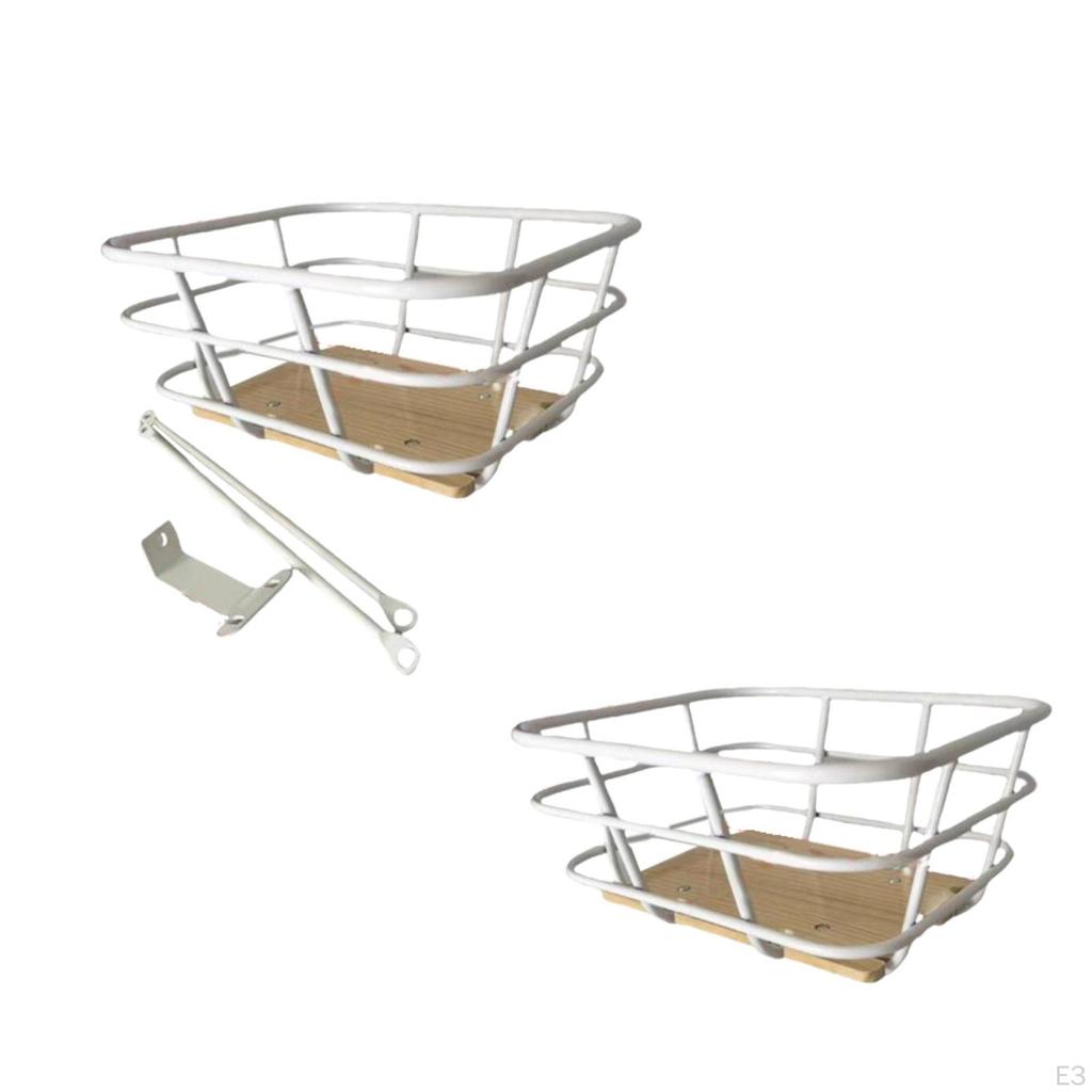 Bike Front Basket Bicycle Stylish Heavy Duty Wood Base Iron Wire Cargo Rack Cycling
