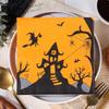 Haunted House Halloween Napkins: Orange & Black, Square, Witch & Cat Design