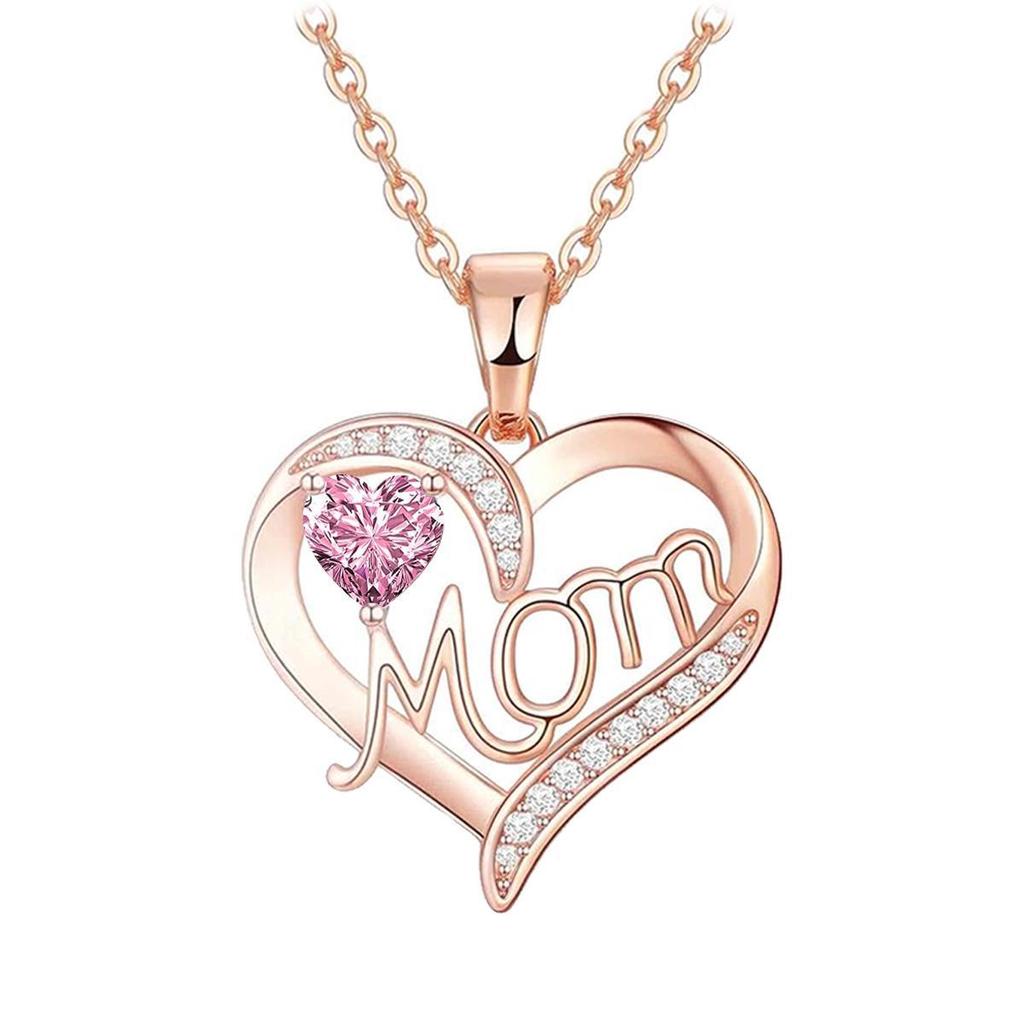 Heart Letter MOM Necklace with Rhinestones - Mother's Day Gift