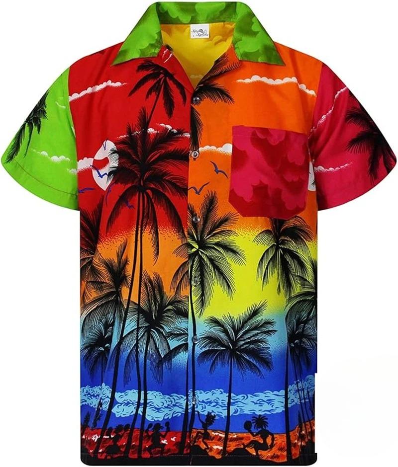 Camisa Hawaiana con Palmeras Tropicales Impresión 3D Para Hombres/Mujeres Verano Casual Moda Manga Corta Camisas Botón Arriba Blusa de Vacaciones