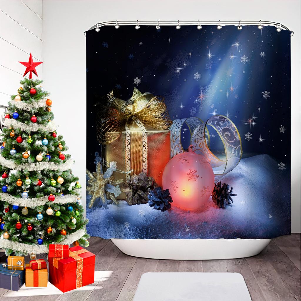 GAEChristmas Printed Bathroom Shower Curtain Snowman Santa Claus Waterproof Polyester Curtain Home Decoration Window Christmas
