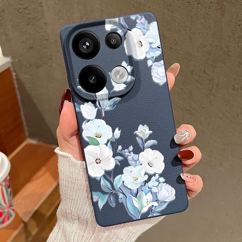 Wstrząsoodporne miękkie etui na telefon z kwiatowym nadrukiem dla Xiaomi 13T Pro Poco X7 X6 M6 Redmi 13C Note 14 13 Pro 12 11 Slim TPU Tekstura skóry Matowa osłona zderzaka