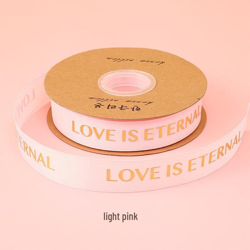 1CM Ribbed Silk Satin Ribbon with Hot Stamped English Letters for Cake Decoration and DIY Craft Gifts