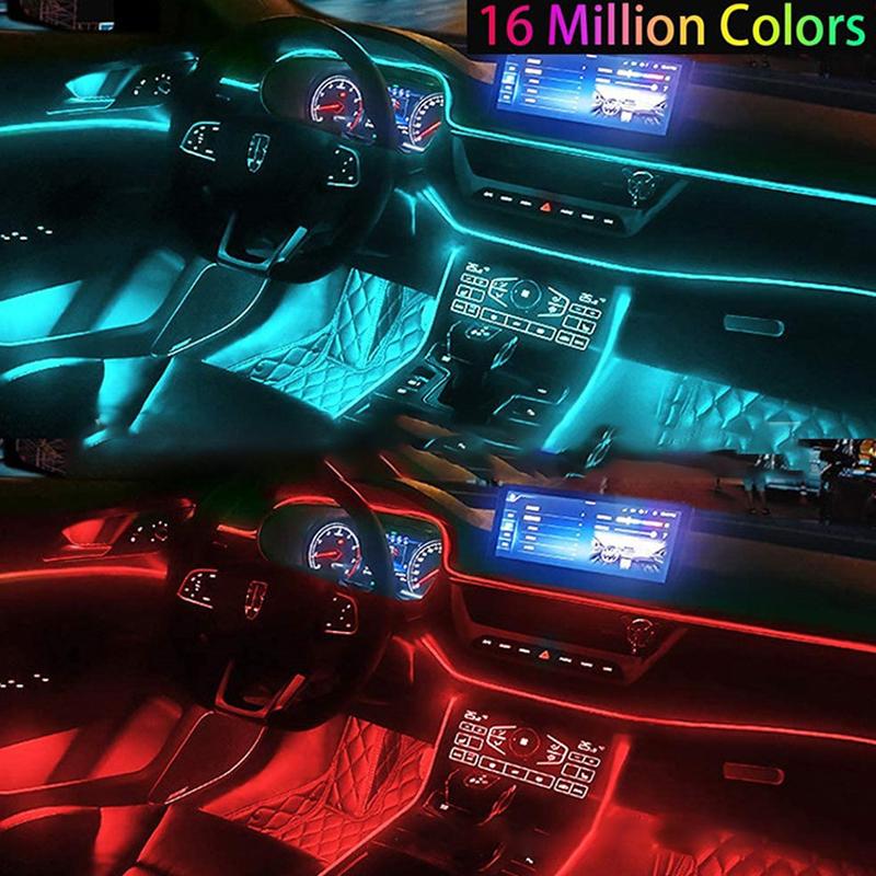 LED-Auto-Innenraum-Umgebungsstreifenlichter, RGB-Faseroptik-Atmosphären-Neon-Beleuchtungsset mit APP-Fernbedienung, Auto-Dekorationslampen