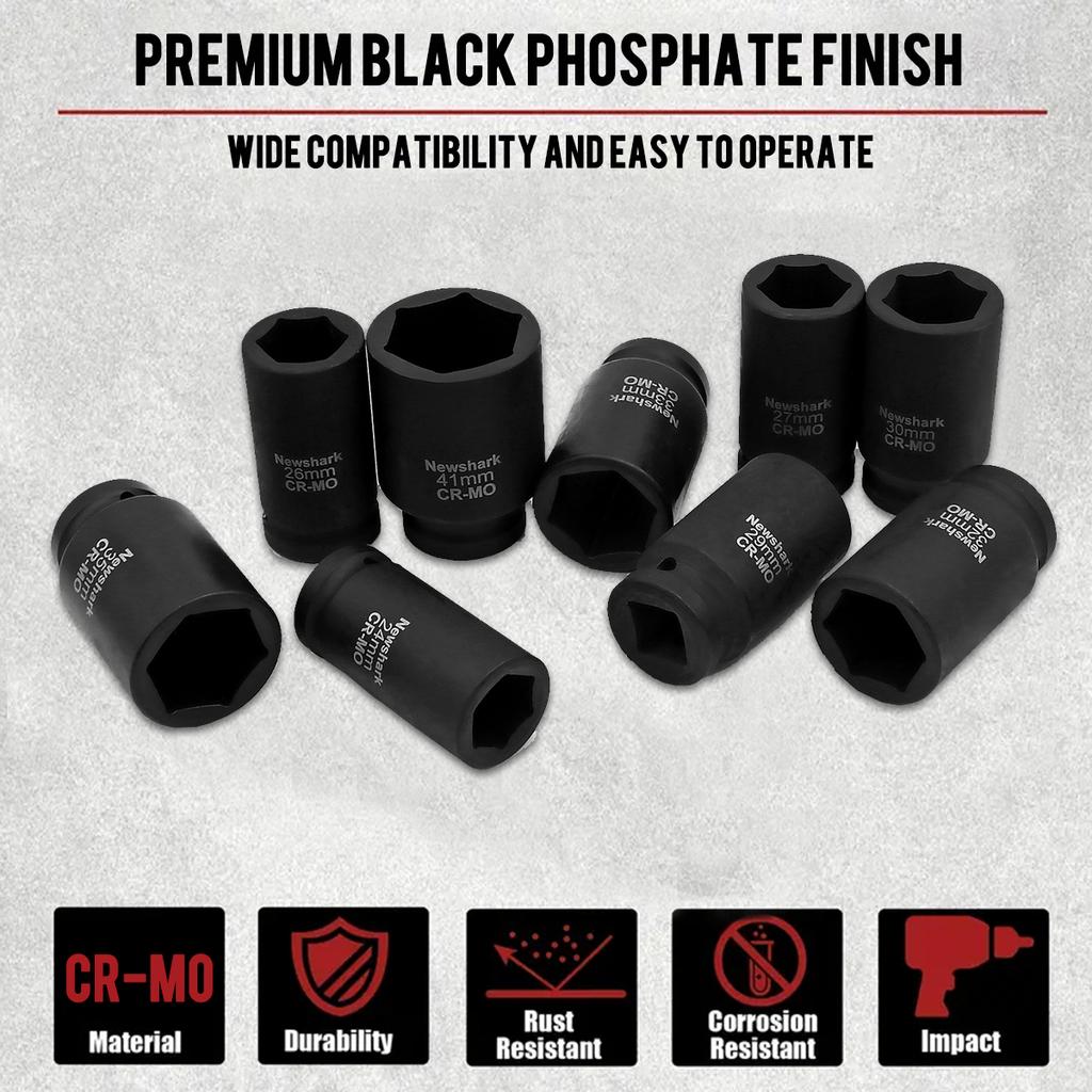 12-Piece 3/4"Drive Deep Impact Socket Set,large Socket Set Impact Grade Socket Set, 6 Point Axle Nut Sockets Set,CR-MO,Metric