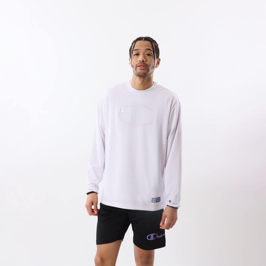 Dlouhé kulaté volejbalové tričko s dlouhým rukávem, rychlý zápach, bílé [Champion], rukáv, výstřih, schnoucí, strečové, antibakteriální, odolné