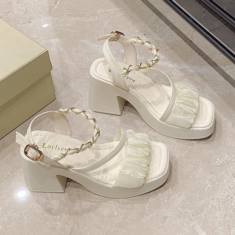 Summer New Women's Sandals: Open Toe with Pearl Button Strap, Thick Sole Waterproof Platform Shoes  Women Sandals