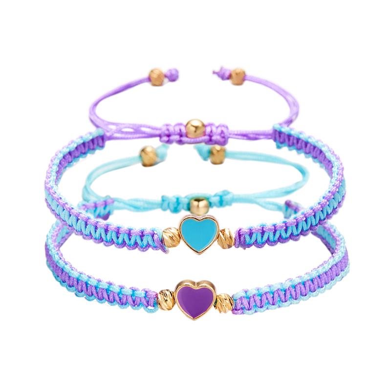 2Pcs Love Heart Beaded Couple Bracelet for Women Men Lucky Red Black Braided Rope Matching Bracelet Friendship Charm Jewelry