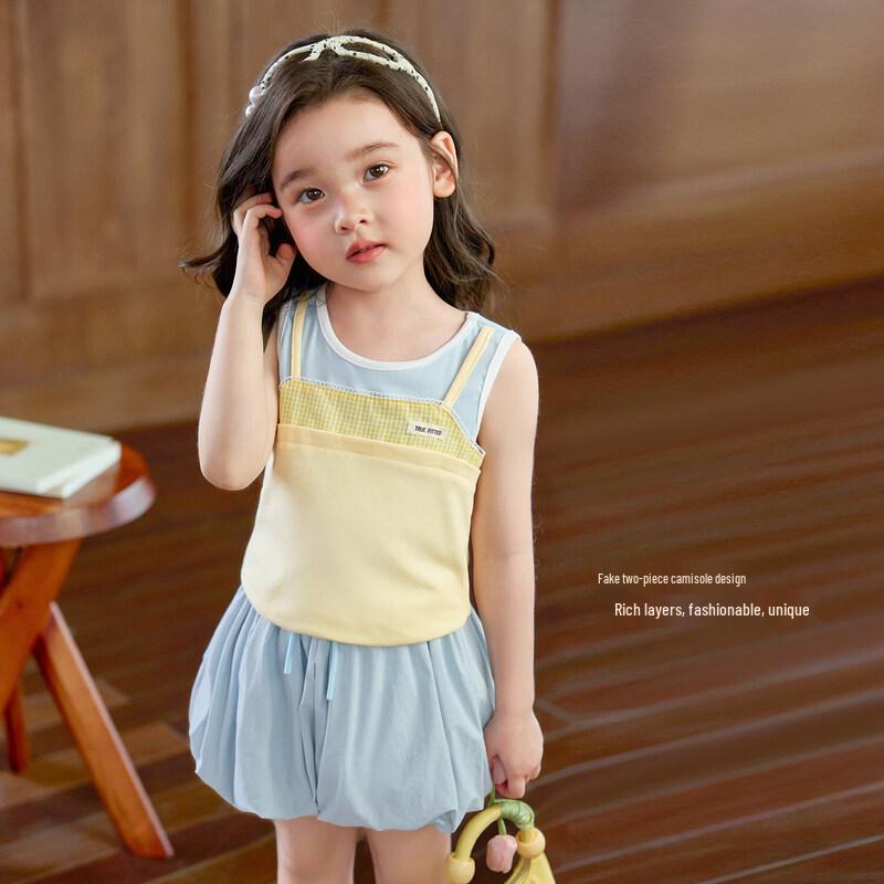 LUSON Baby Girl s Color Block Fake Two-Piece Sleeveless Vest 120