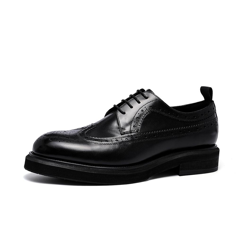 Round Head Block Men'S Leather Big Head Business Casual Shoes First Layer Cowhide Leather Shoes Thick Sole Increase