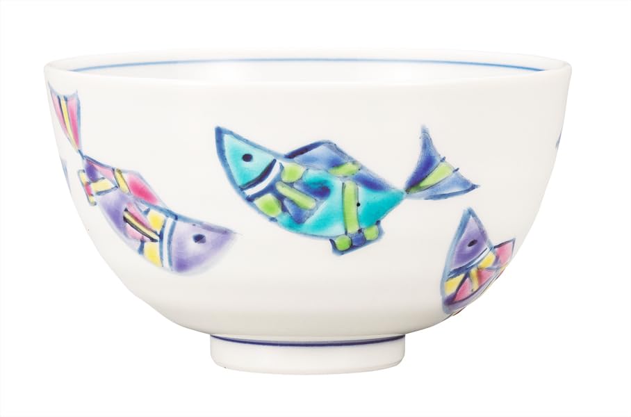 Kutani Ware Iwataya Rice Bowl with Fish Pattern K9-471