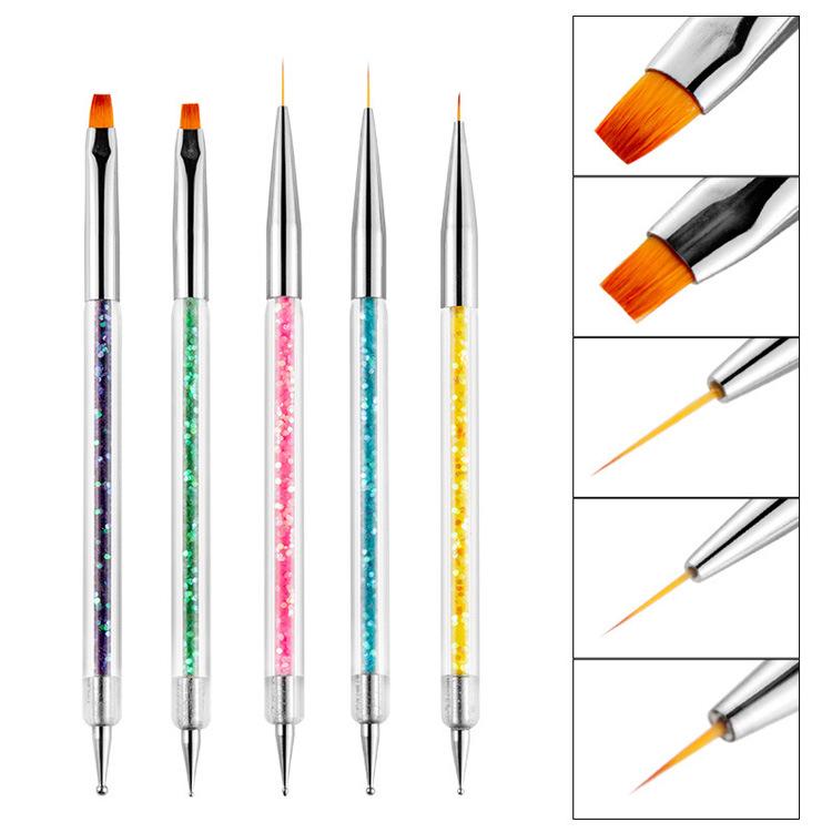 

5-Piece Double-Ended Nail Art Pen Set for Liner, Flower, Carving, and Dotting