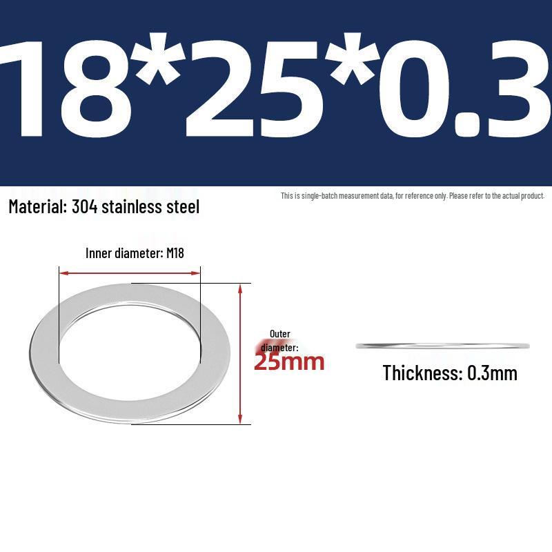 304 Stainless Steel Ultra-Thin Flat Washers - Available in Thickness: 0.1mm, 0.2mm, 0.3mm, 0.5mm