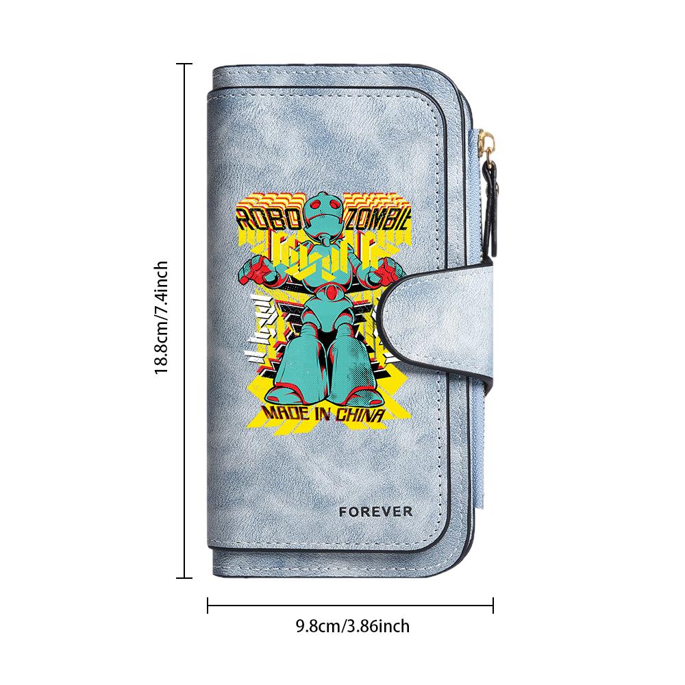 Cute Robot Print Long Wallet Fashionable Portable Multi Card Slot Large Capacity Daily Purse