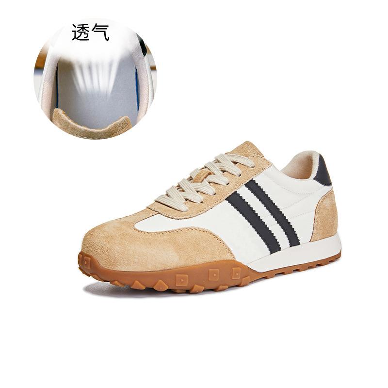 Genuine Leather Forrest Gump Shoes Women's 2025 Spring New Shoes Women's Versatile Color Matching Lace-up German Training Shoes Women's Flat-soled Sp