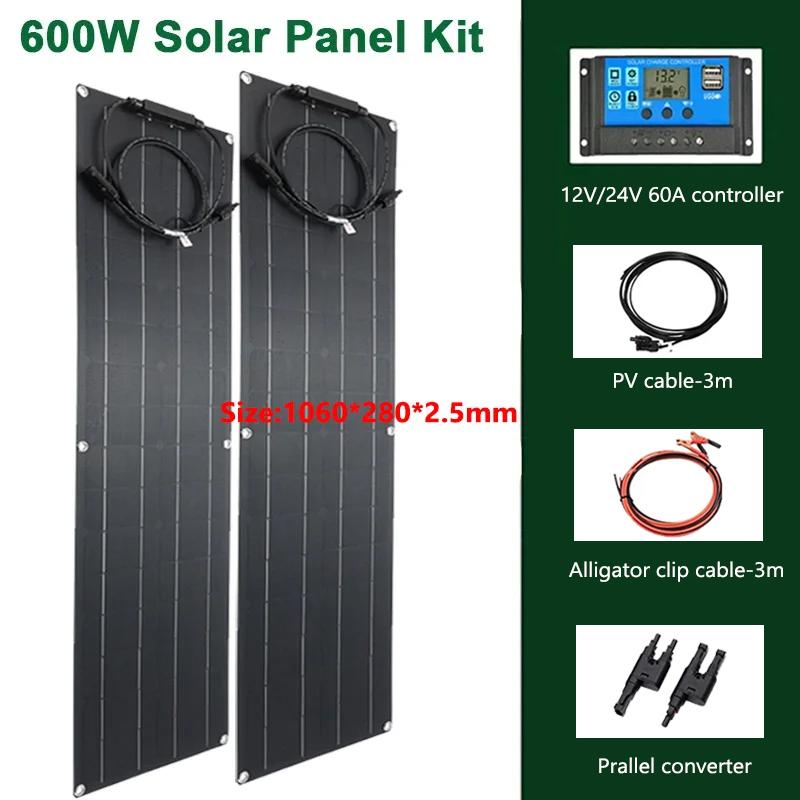 600W 300W Flexible Solar Panel Kit 12V Battery Charger Monocrystalline Cell Solar System For Outdoor Camping Yacht Car RV Boat