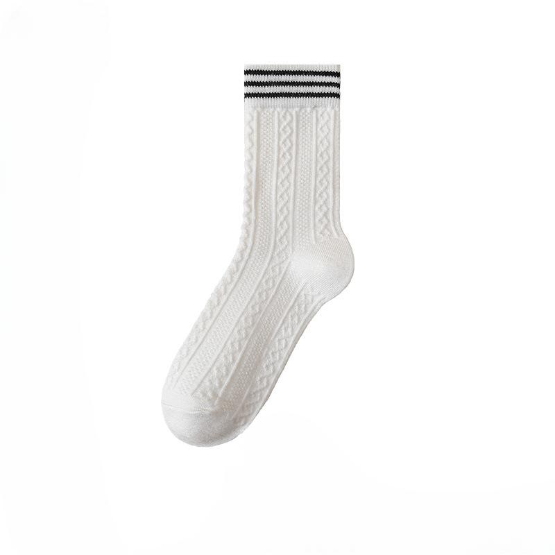 Female Autumn and Winter Thick Warm Hemp Stripe Horizontal Bar Sweat Absorption Breathable In The Tube Socks