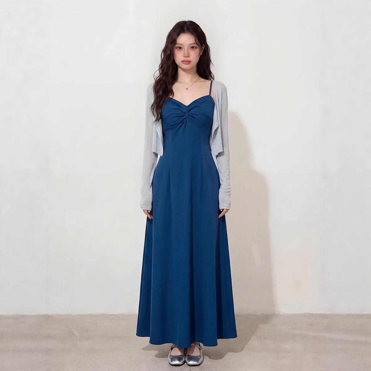 Plus Size French Strappy Dress & Cardigan Set – Women s Spring Two-Piece Outfit XXL