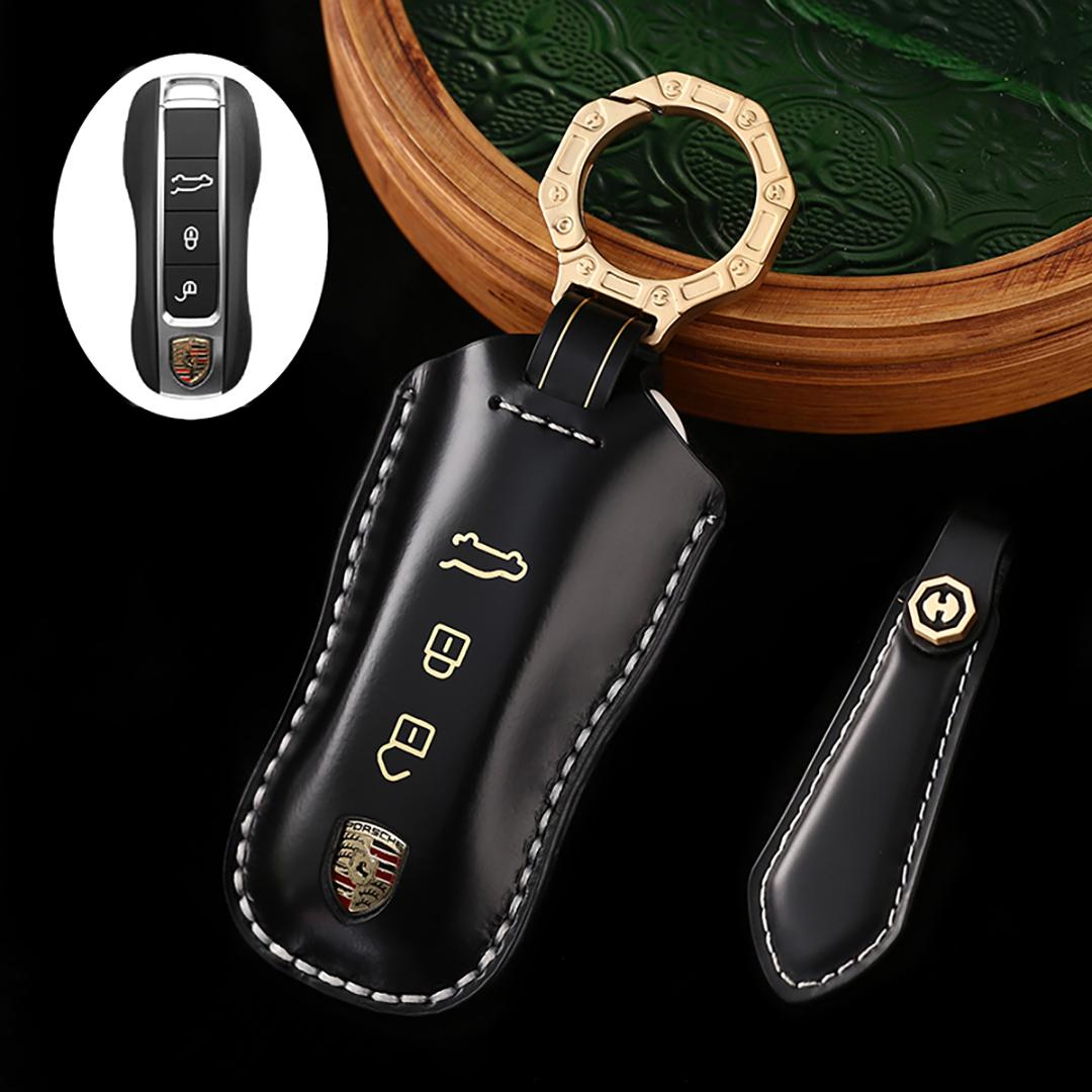 

Подходит для Porsche 911/718 /Panamera Автомобильный ручной чехол для ключа из высококачественной коровьей кожи брелок чехол для ключа автомобиля B - (After 2017) чёрный