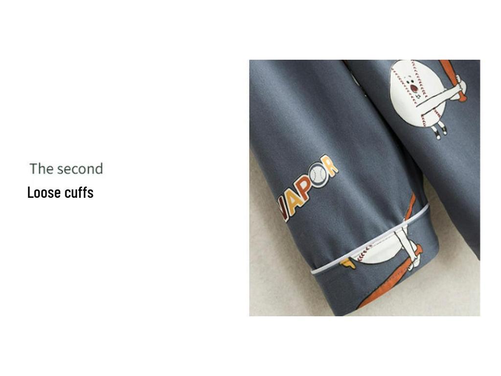 Men's Printed Long Sleeve Knit Cotton Pajama Set with Cardigan Lapel for Spring, Autumn, Winter