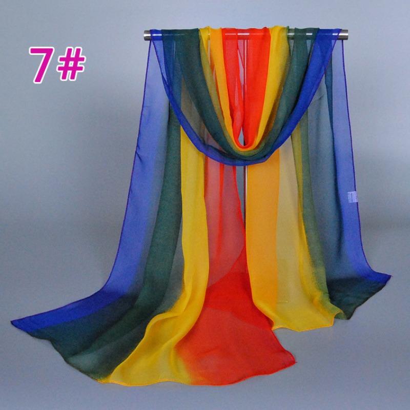 Supply imitation silk georgette silk scarf, popular bright and gradual change of color accessories scarf