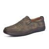 New 2026 Handmade Leather Men Shoes Design Fashion Sneakers Slip On Loafers Summer Mesh Breathable Casual Shoes Men Driving Flat