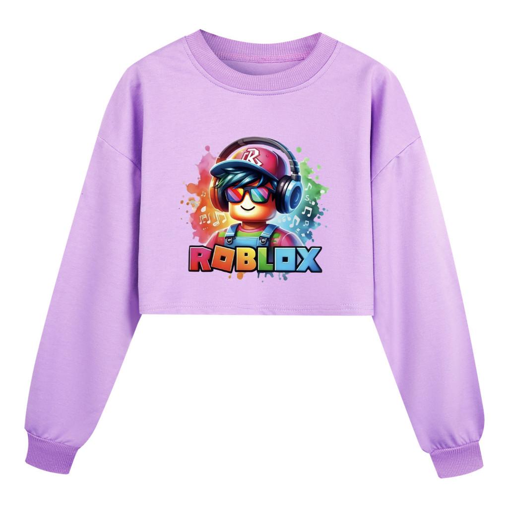 5528 Детская толстовка для девочек с принтом Roblox, повседневная, с длинным рукавом, укороченная 110cm фиолетовый