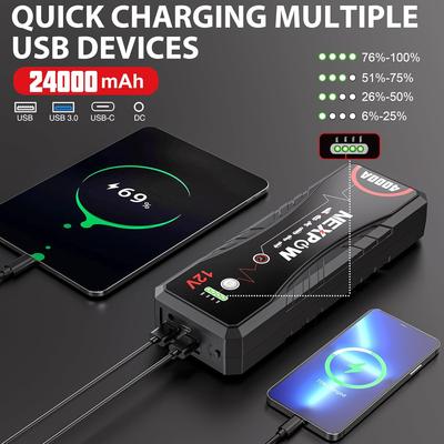 Jump Starter 4000A Peak, 12V Portable Battery Booster for Gas Engines Up To 10.0L, with LED Light & USB QC3.0