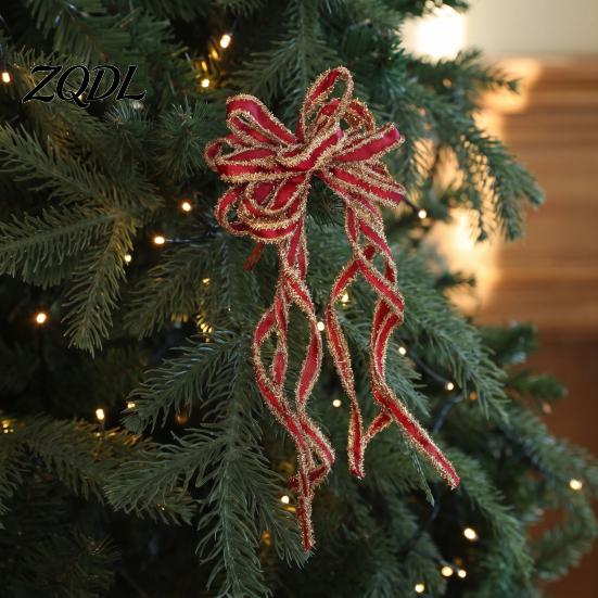 Hanging Bows for Christmas Trees 2 Pcs Velvet Bows, Shiny Bow Tree Decoration Vintage Style Topper Wreath, Garland, Xmas Party, Wedding, Baby Shower,