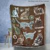 Cute Cats Bohemian Jacquard Blanket - Chunky Soft Double-Layered Yarn with Tassels, Multi-Color Cat Illustrations, No Fade/Pilling, Machine Washable F