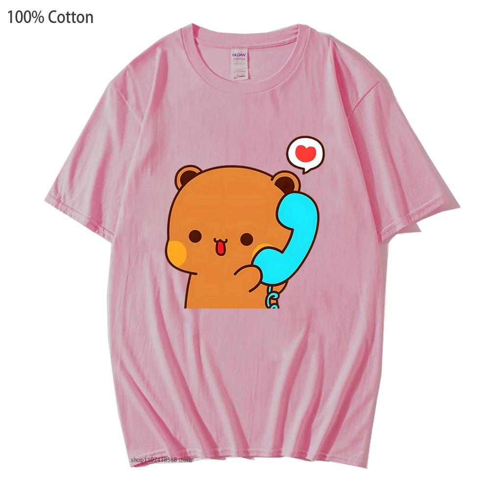 Couple T-Shirts Bubu Is Making A Call with Dudu Tshirt Cotton Clothes Women Panda and Brownie Bear Graphic Tops