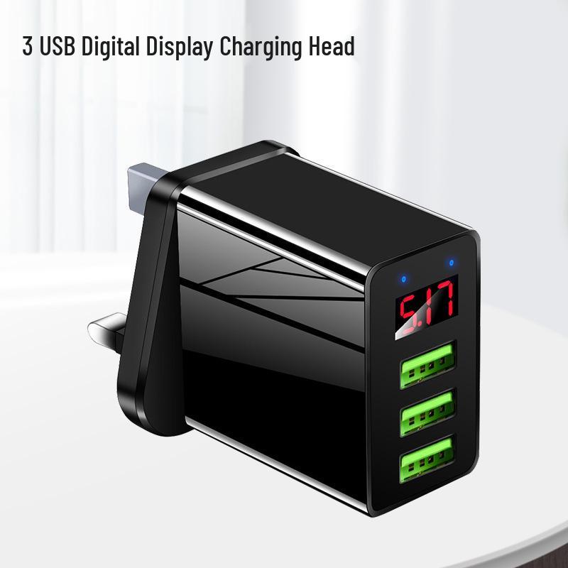 

5V 3A Multi-Port USB Charger with Digital Display and EU/US/UK Plugs EU Black [Digital Frequency Converter]