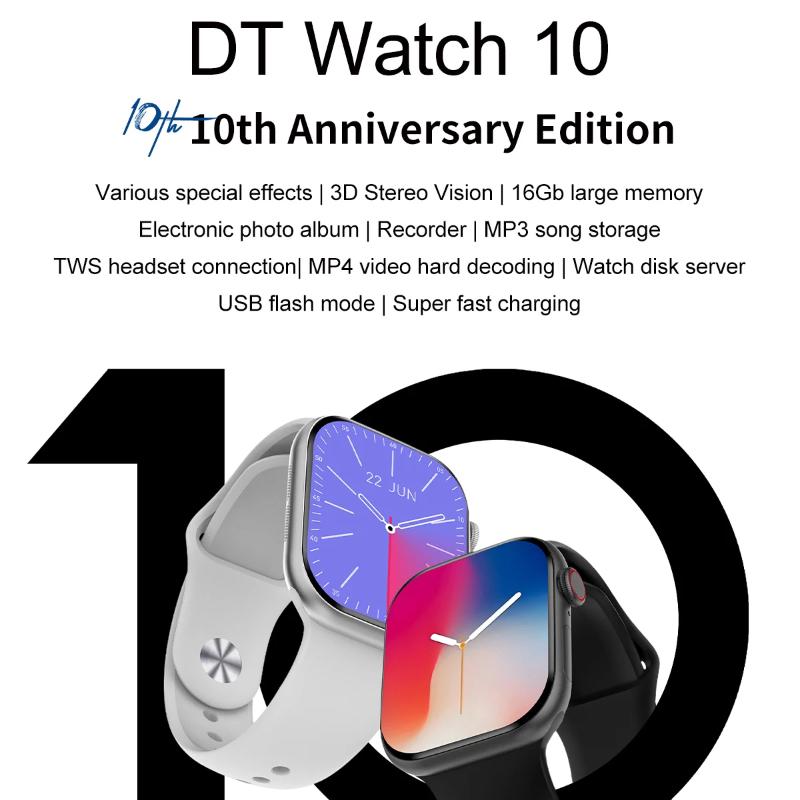 2025 Neue DT Watch 10 Smartwatch Herren Damen 3D-Menü 16GB Großer Speicher TWS Kopfhörer Videowiedergabe NFC Smartwatch für Apple
