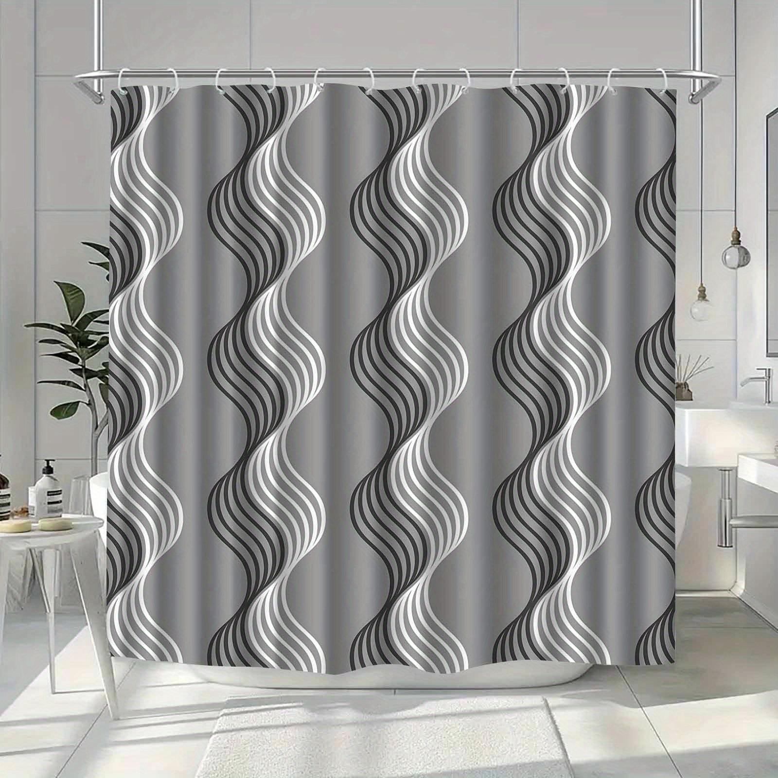 

Abstract Wavy Lines Shower Curtain Gray And White Geometric Design Waterproof Bath Decor Elegant Contemporary Bathroom Curtains W60H190(CM)-1 Pcs