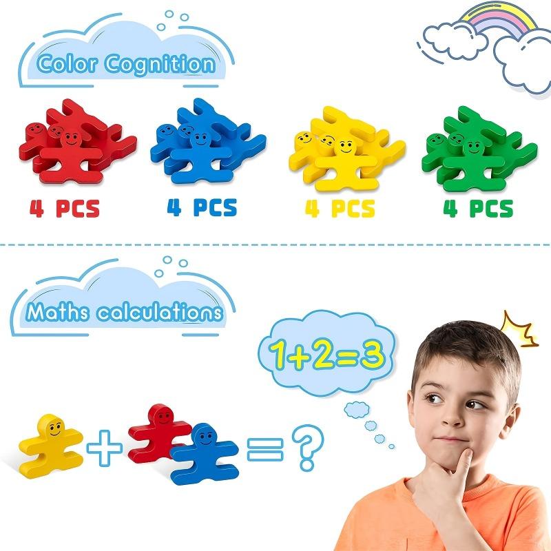 Colorful wooden balance stacking blocks, educational toy for math, color cognition & logic training