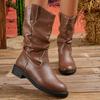 Vintage Pu Leather Western Cowboy Boots Women  Winter Medium Heel Slip On Black Ankle Boots Woman's Short Booties Plus Size