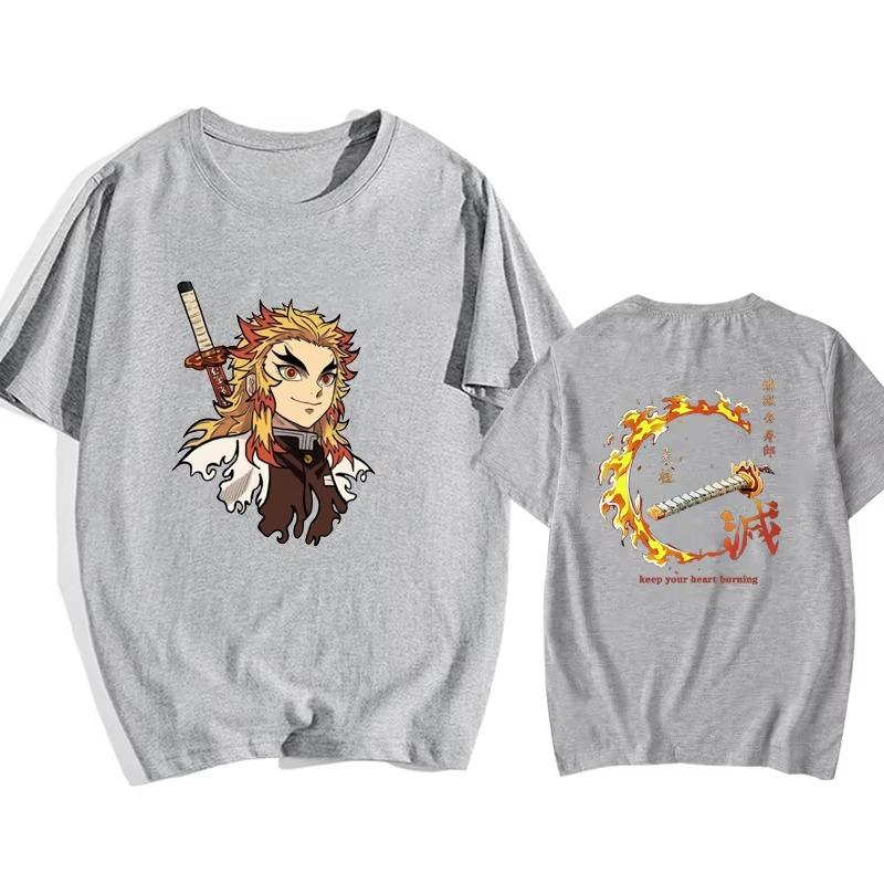 New Men Cool Rengoku Kyoujurou Print T-Shirt Y2K Harajuku High Quality Top Summer Cotton O-Neck Hip Hop Streetwear Casual Trendy