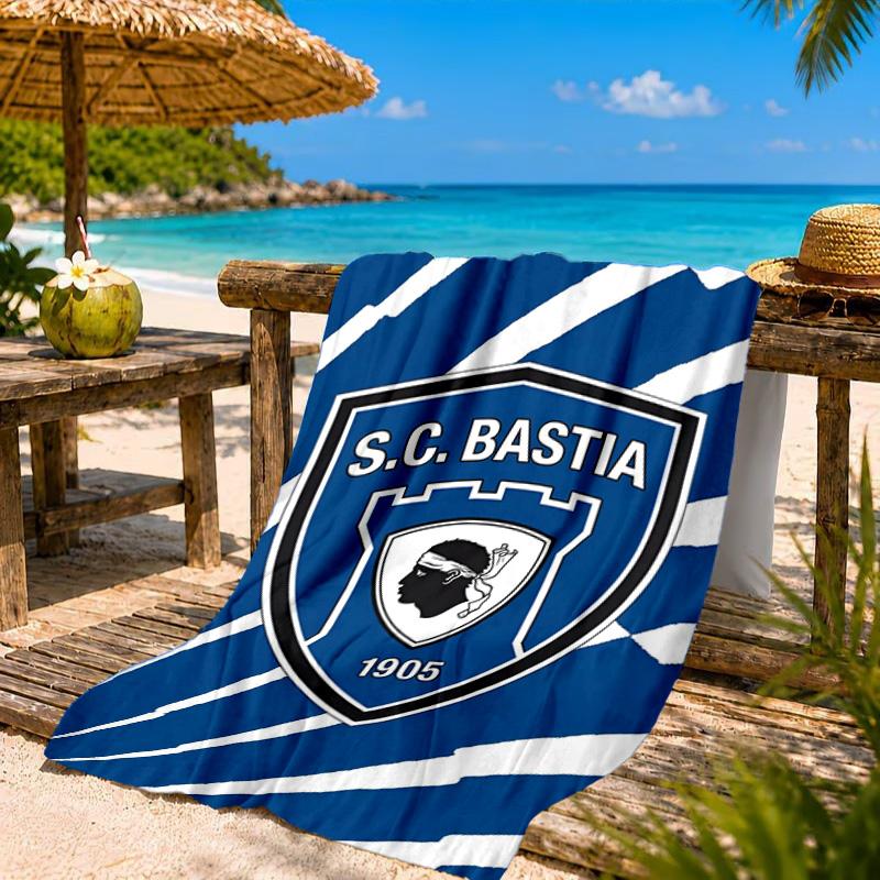 Telo da Spiaggia con Stemma Calcio SC Bastia, Asciugatura Rapida, Facile da Curare, Adatto Sia per il Fitness che per le Vacanze al Mare, Essenziale Sportivo