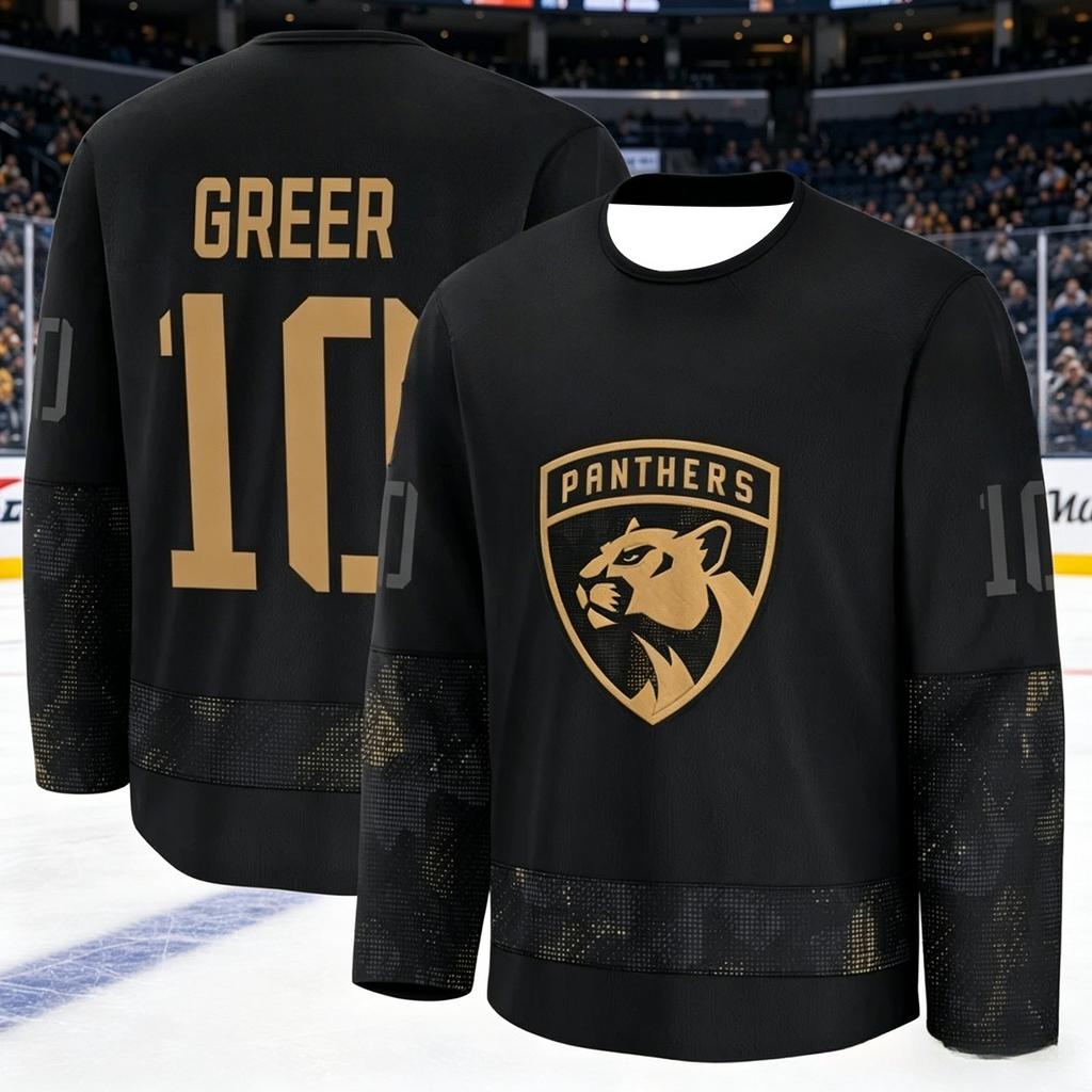 2026 Florida Herren Neue Schwarz-Gold-Edition Eishockey Trainingsanzug - 3D-gedrucktes, feuchtigkeitsableitendes Langarmshirt Familie