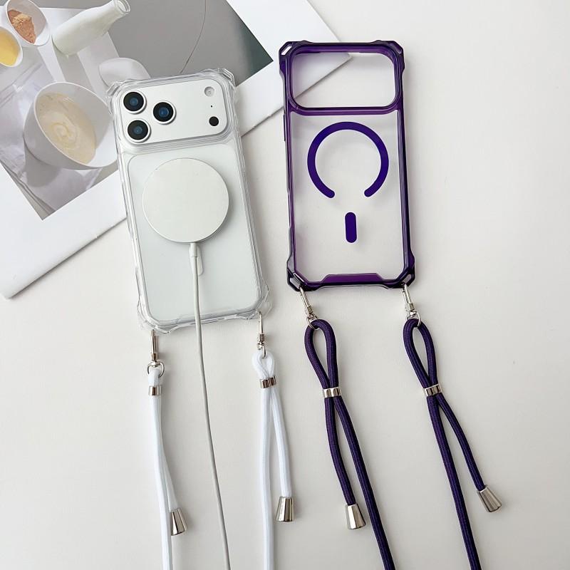 Magnetic Case For iPhone 17 Pro Max 16 13 12 11 14 15 Plus Magsafe Shockproof Four Corner Crossbody Strap Lanyard Clear Cover
