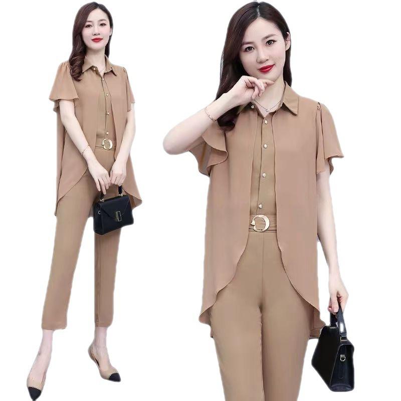 Fashionable and Trendy To Reduce Age, This Year's Popular Chiffon Suit Women's Summer Temperament, Slim and Fragrant Two-piece Set