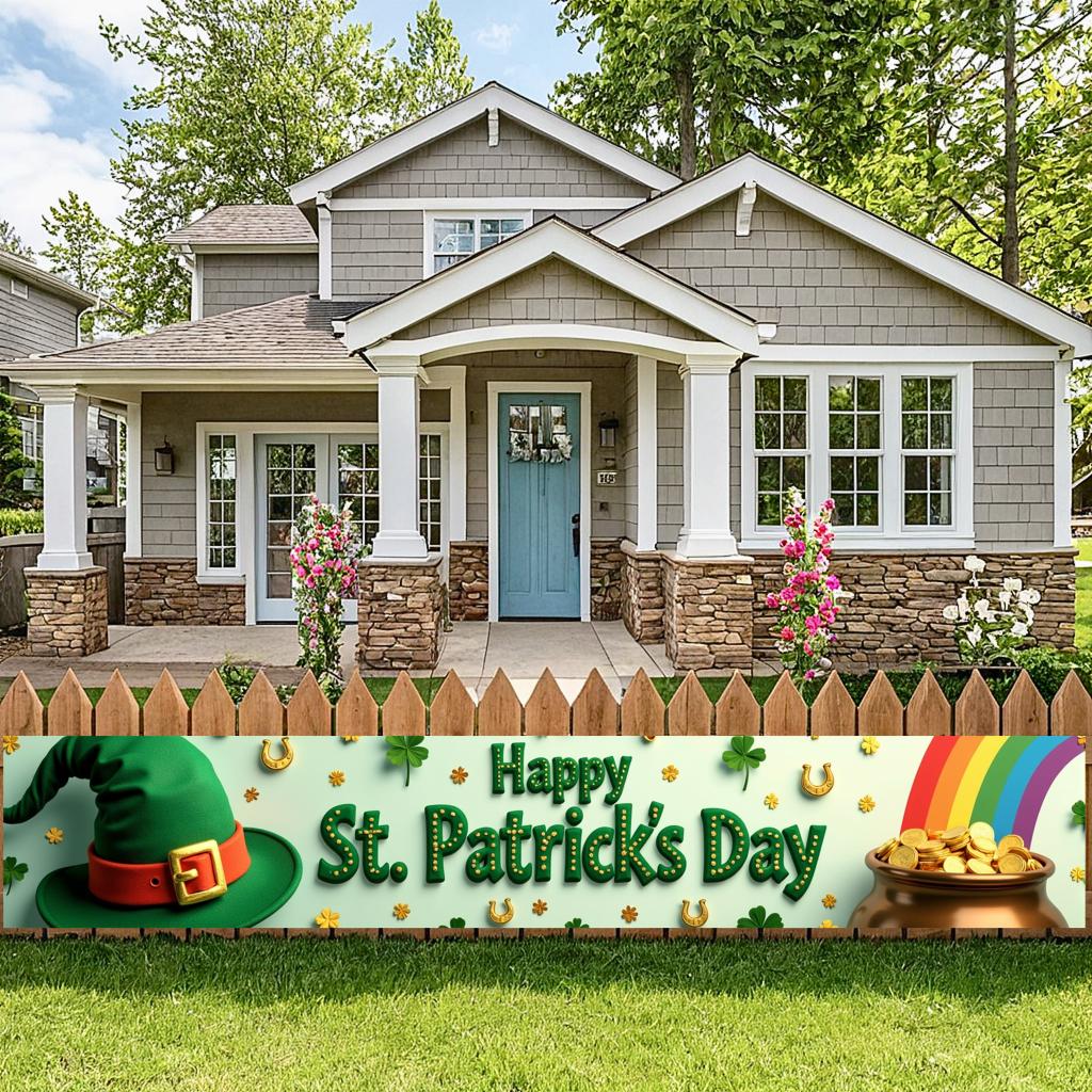 St Patricks Day Backdrop Banner Leprechaun Hat Shamrock Party Background Celebration Photography Props Event Supplies Decoration